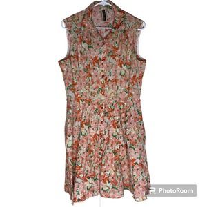 Julian Taylor Dress Sz 16 Pink Floral Button Up Flare Shirt Dress Pockets Read